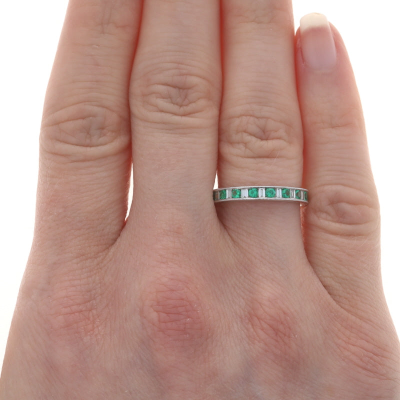 Spark .64ctw Emerald and Diamond Band White Gold