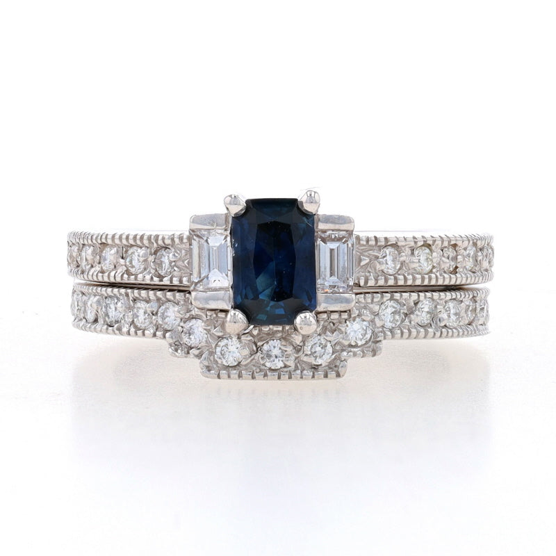 1.00ctw Sapphire and Diamond Engagement Ring & Wedding Band White Gold