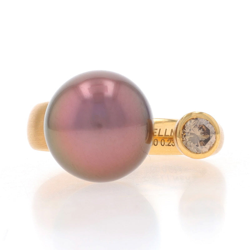 .23ct Cultured Tahitian Pearl and Diamond Ring Yellow Gold