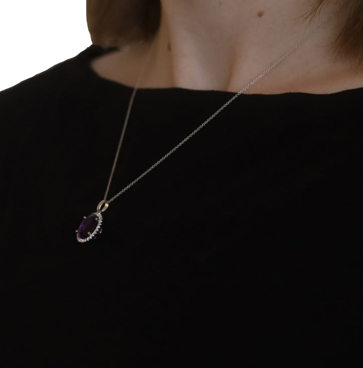 4.99ctw Amethyst and Diamond Pendant Necklace White Gold