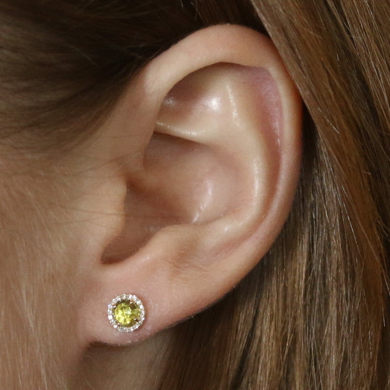 .70ctw Peridot and Diamond Earrings Yellow Gold