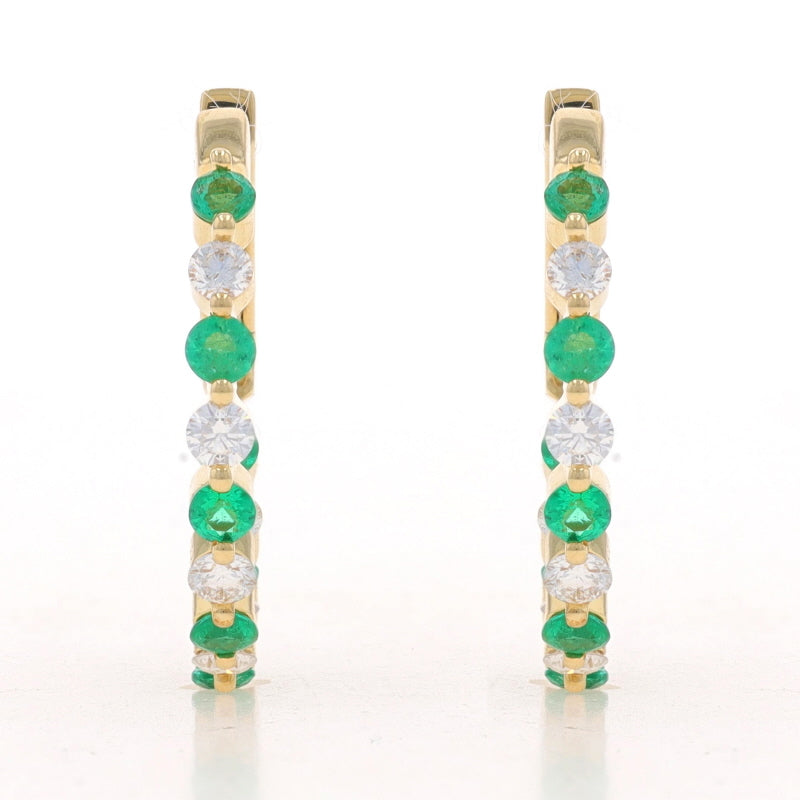 1.05ctw Emerald and Diamond Earrings Yellow Gold