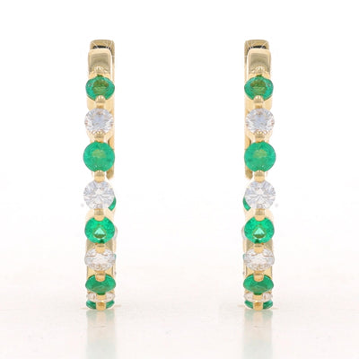 1.05ctw Emerald and Diamond Earrings Yellow Gold