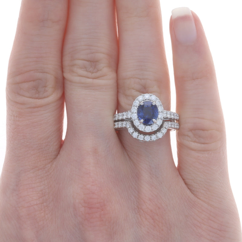 2.59ctw Sapphire and Diamond Engagement Ring & Wedding Band White Gold