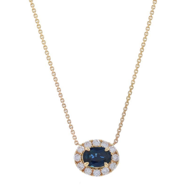 1.34ctw Sapphire and Diamond Pendant Necklace Yellow Gold