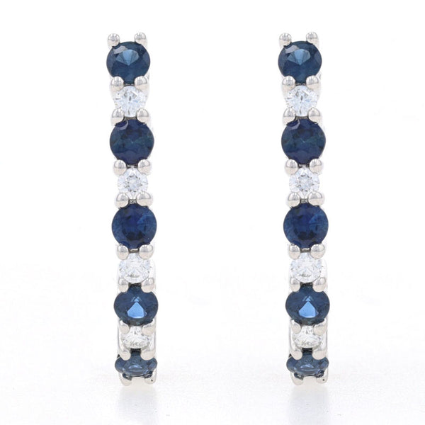 1.61 Ctw Round Cut Blue Sapphire selling & Diamond Hoop And Huggie Earrings 14K White Gold Over