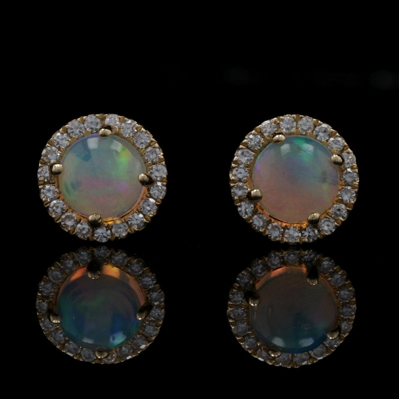 .48ctw Australian Opal and Diamond Earrings Yellow Gold