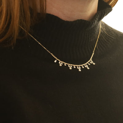 .85ctw Diamond Beaded Dangle Necklace Yellow Gold