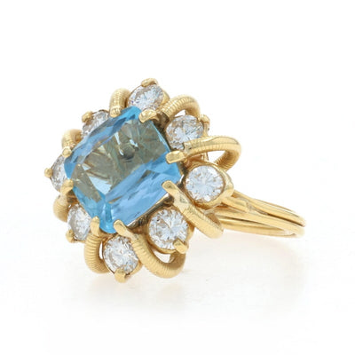 Aquamarine and Diamond Women's Ring Yellow Gold