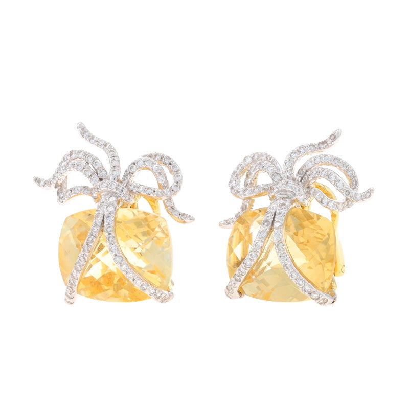 17.66ctw Citrine and Diamond Earrings Yellow Gold