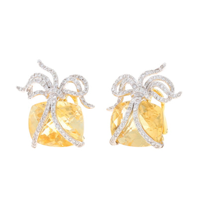 17.66ctw Citrine and Diamond Earrings Yellow Gold