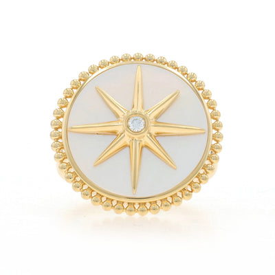 Mother of Pearl and Diamond Ring Yellow Gold