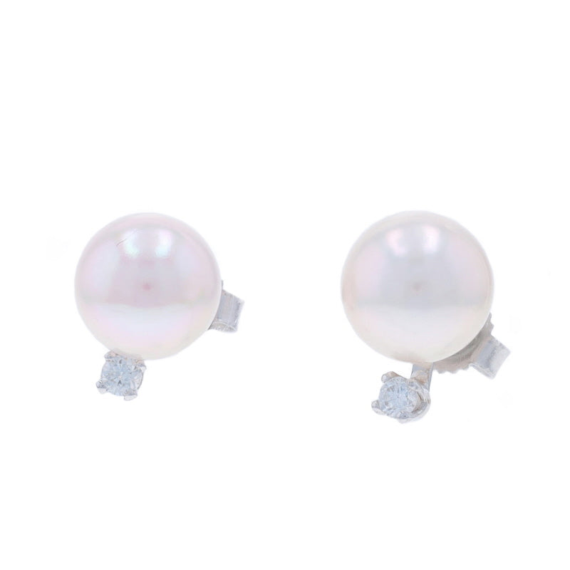 Diamond and Cultured Freshwater Pearl Earrings White Gold