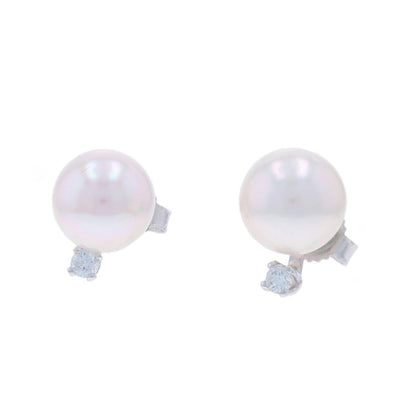 Diamond and Cultured Freshwater Pearl Earrings White Gold