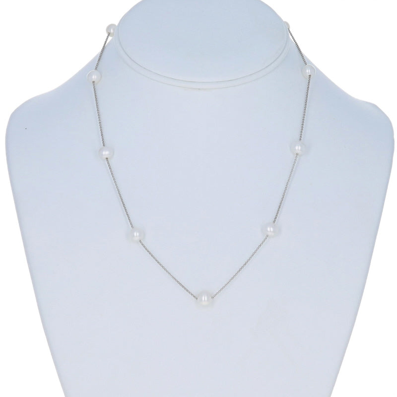 Cultured Freshwater Pearl Cable Necklace White Gold