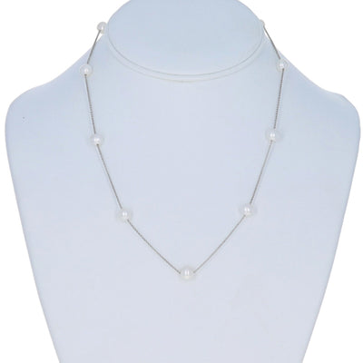 Cultured Freshwater Pearl Cable Necklace White Gold
