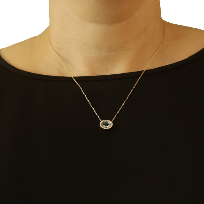 1.72ctw Aquamarine and Diamond Diamond Cut Cable Chain Pendant Necklace Yellow Gold