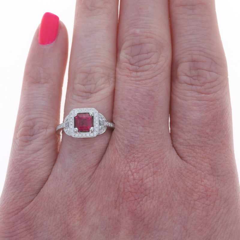 .59ctw Red Beryl/Emerald and Diamond Ring White Gold