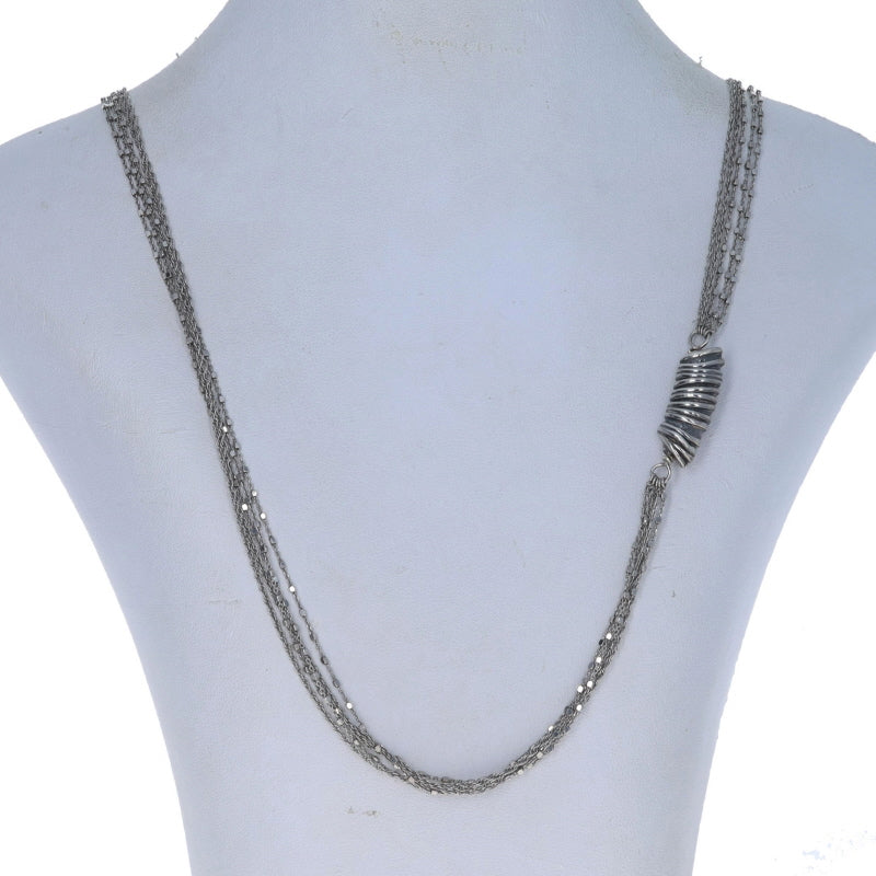 Square Saturn & Prince of Wales Five-Strand Chain Station Necklace Sterling Silver