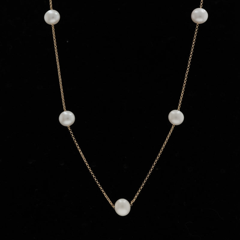 Cultured Freshwater Pearl Cable Necklace Yellow Gold
