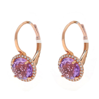 2.42ctw Amethyst and Diamond Earrings Rose Gold