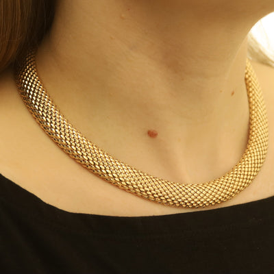 Flat Popcorn Chain Necklace Yellow Gold