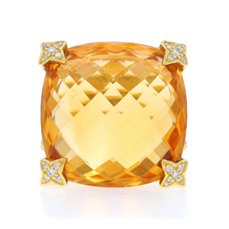 David Yurman Cushion On Point .12ctw Citrine and Diamond Ring Yellow Gold