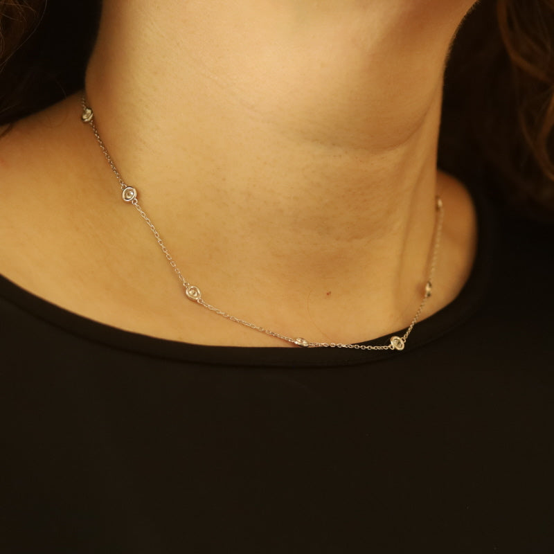 1.94ctw Diamond Diamond Cut Cable Chain Station Necklace White Gold