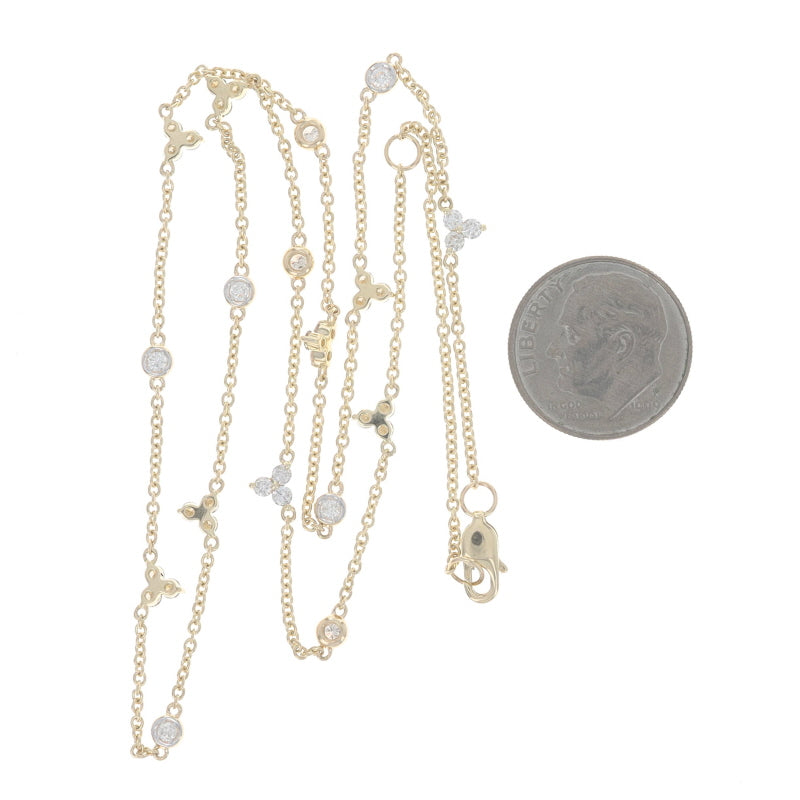 1.03ctw Diamond Diamond Cut Cable Chain Station Necklace Yellow Gold