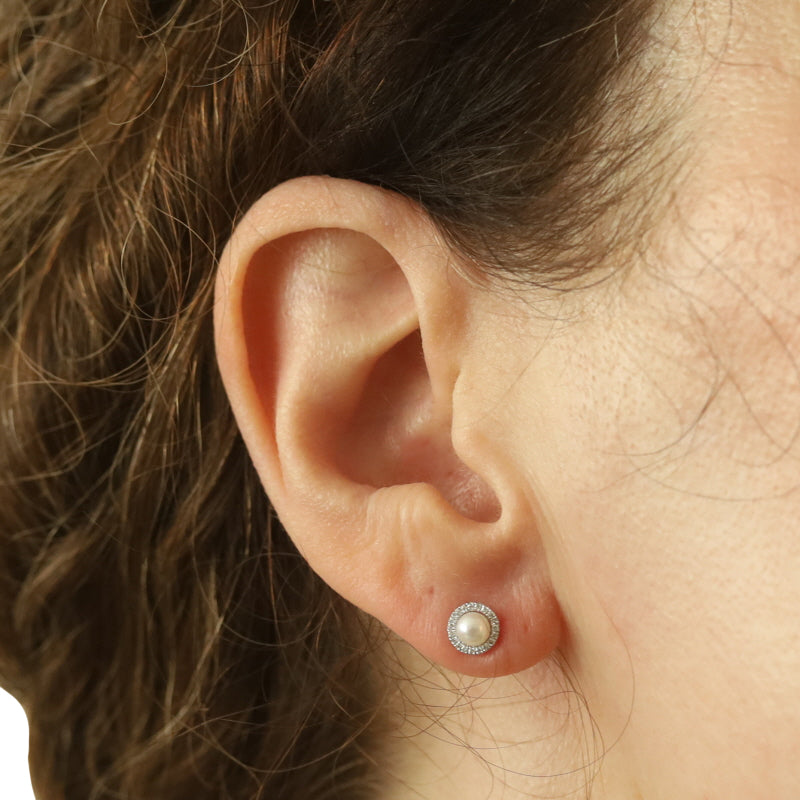 Cultured Pearl and Diamond Earrings White Gold