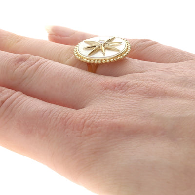 Mother of Pearl and Diamond Ring Yellow Gold