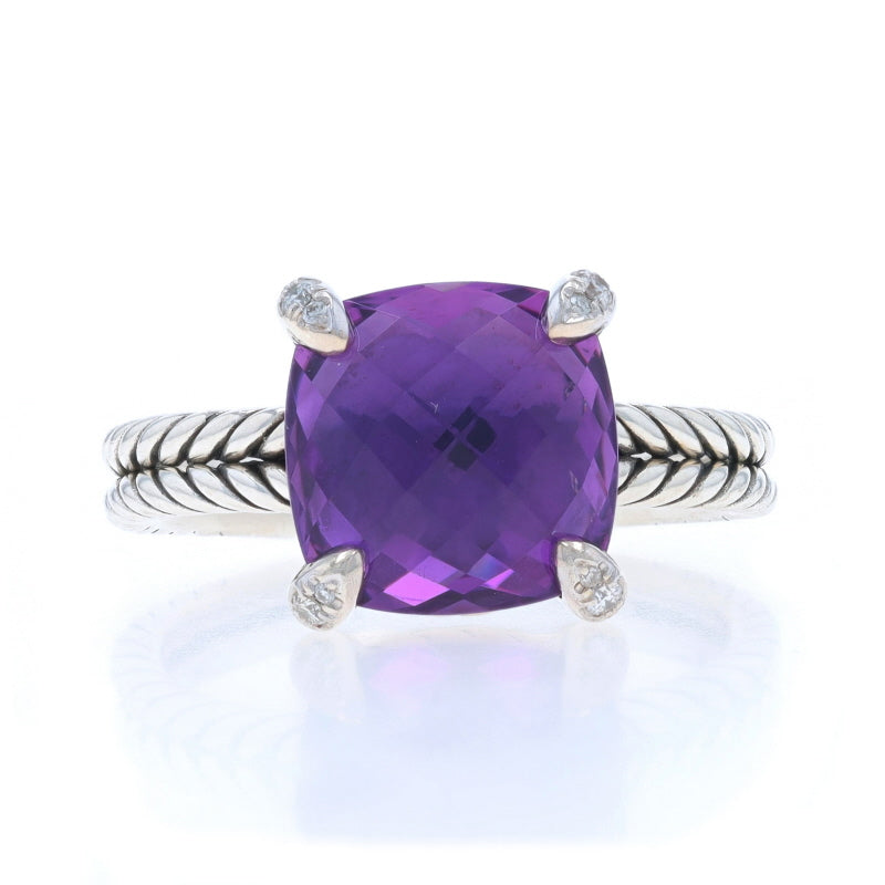 David Yurman Chatelaine Amethyst and Diamond Ring Sterling Silver