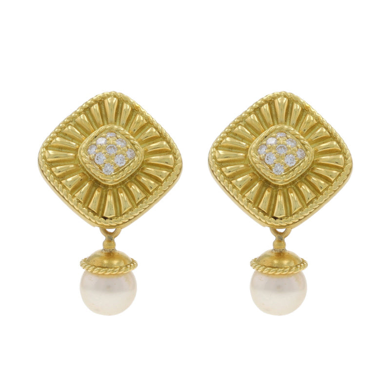.27ctw Diamond and Akoya Pearl Earrings Yellow Gold