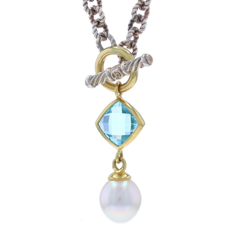 David Yurman Cultured Pearl and Blue Topaz Pendant Necklace