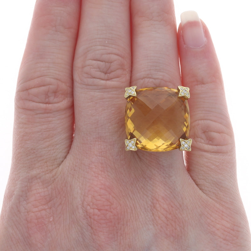David Yurman Cushion On Point .12ctw Citrine and Diamond Ring Yellow Gold