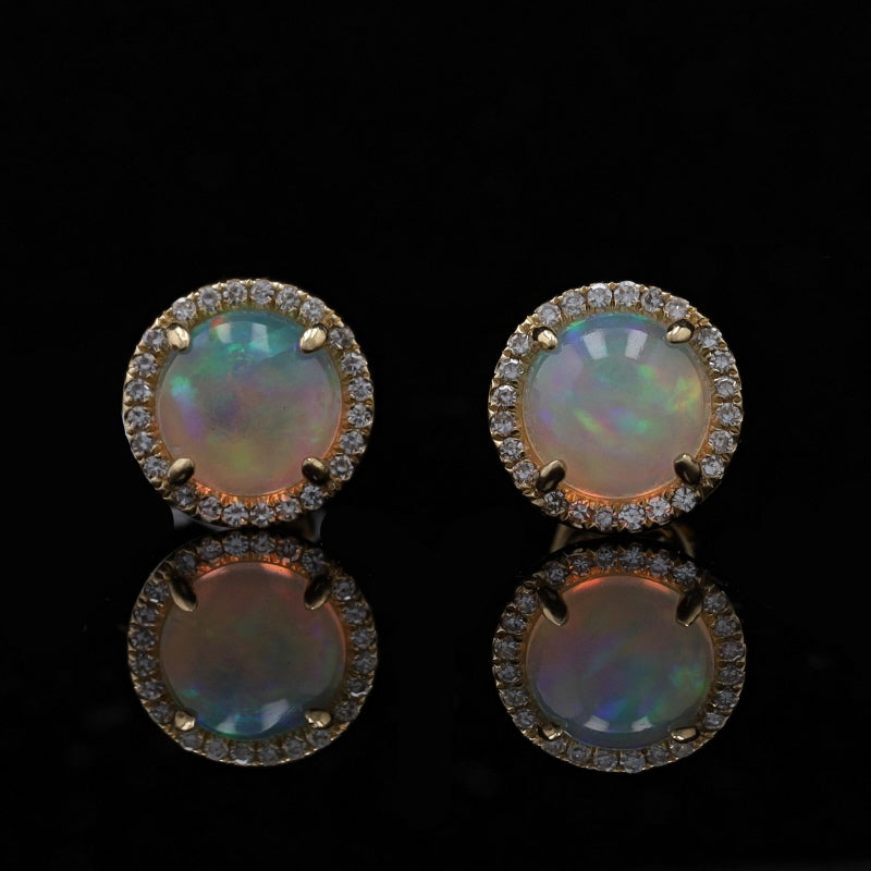 1.06ctw Opal and Diamond Earrings Yellow Gold