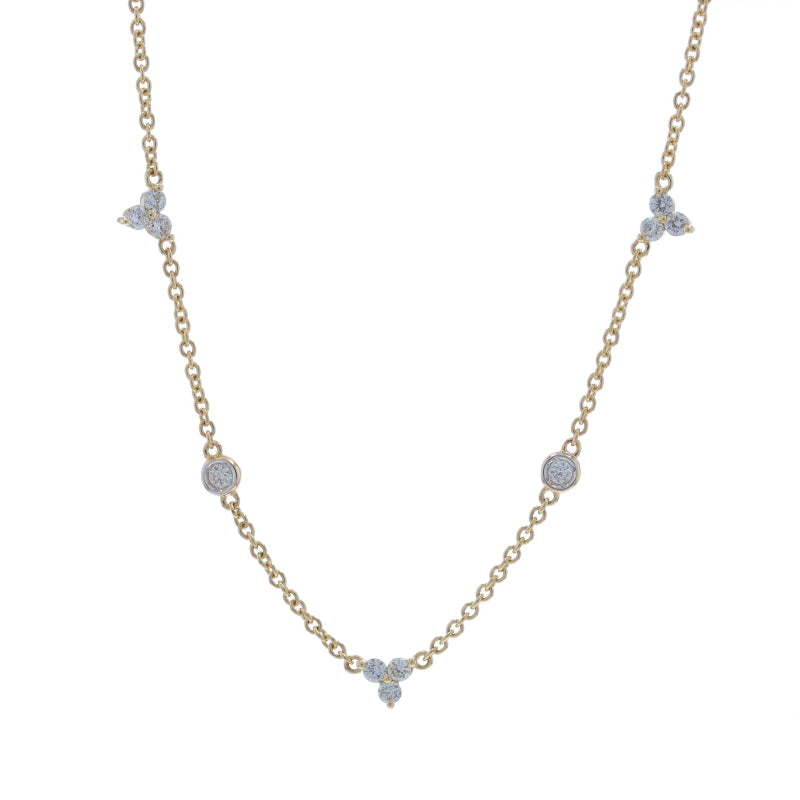 1.03ctw Diamond Diamond Cut Cable Chain Station Necklace Yellow Gold