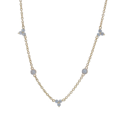 1.03ctw Diamond Diamond Cut Cable Chain Station Necklace Yellow Gold