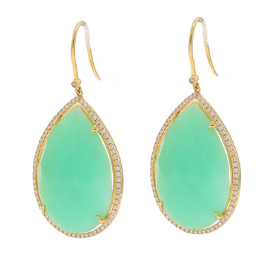 .68ctw Chrysoprase and Diamond Earrings Yellow Gold