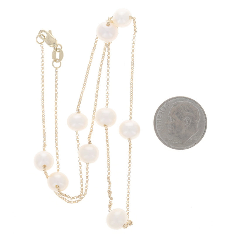 Cultured Freshwater Pearl Cable Necklace Yellow Gold