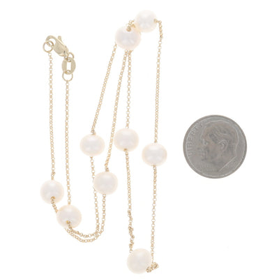 Cultured Freshwater Pearl Cable Necklace Yellow Gold