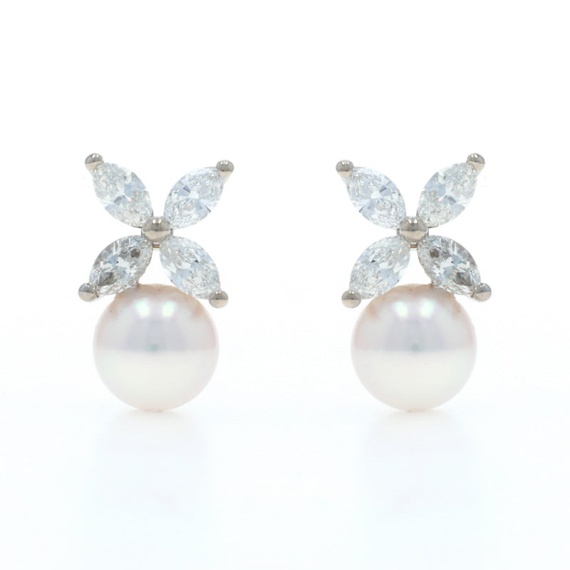 1.28ctw Akoya Pearl and Diamond Earrings White Gold