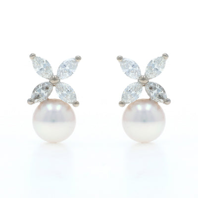 1.28ctw Akoya Pearl and Diamond Earrings White Gold
