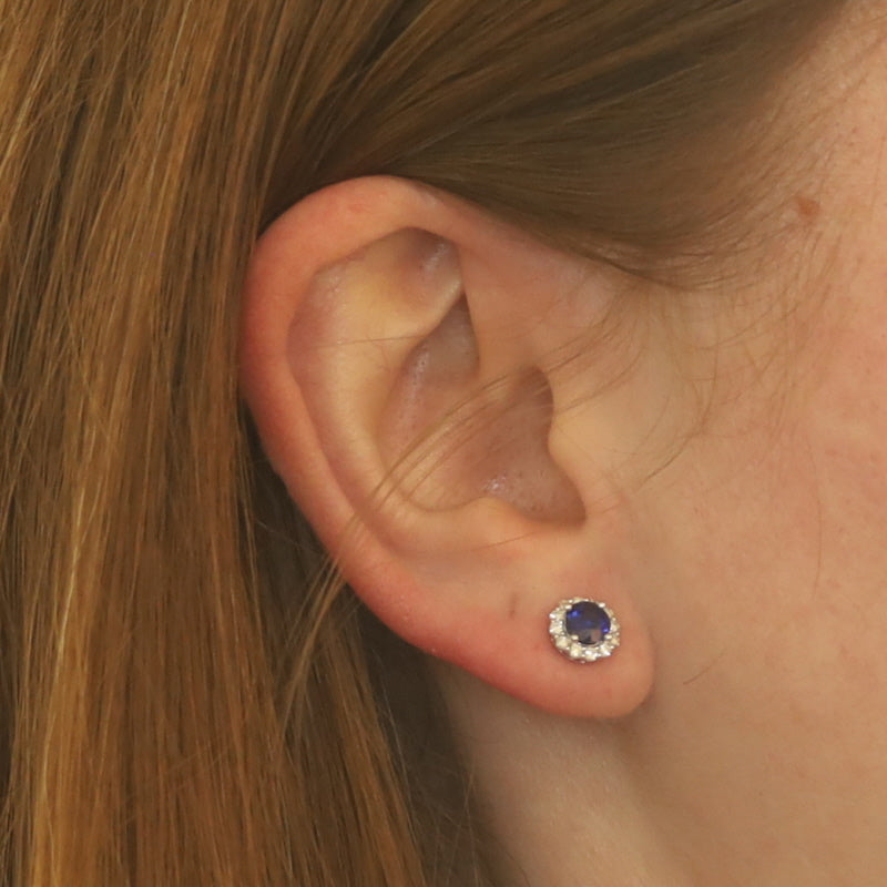 1.54ctw Sapphire and Diamond Earrings White Gold