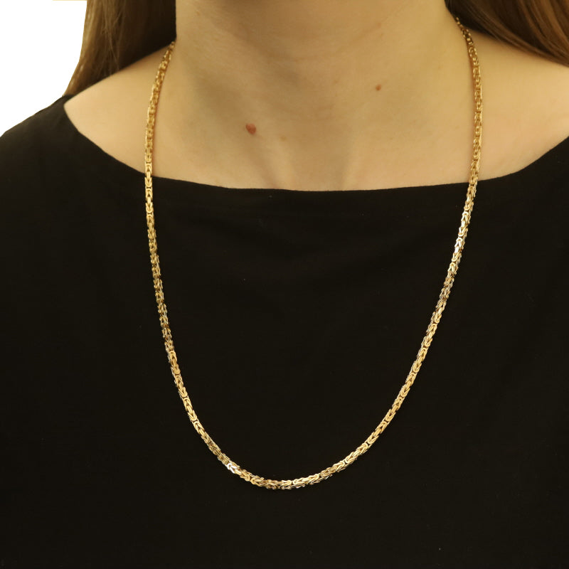 Square Byzantine Chain Necklace Yellow Gold