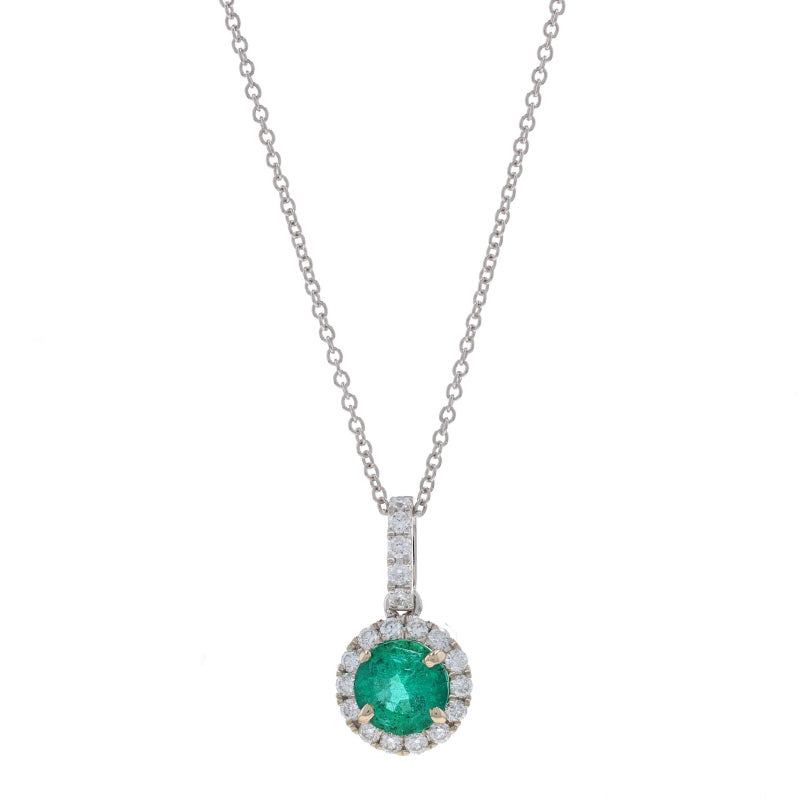 .88ctw Emerald and Diamond Pendant Necklace White Gold