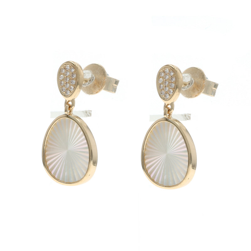 Mother of Pearl and Diamond Earrings Yellow Gold