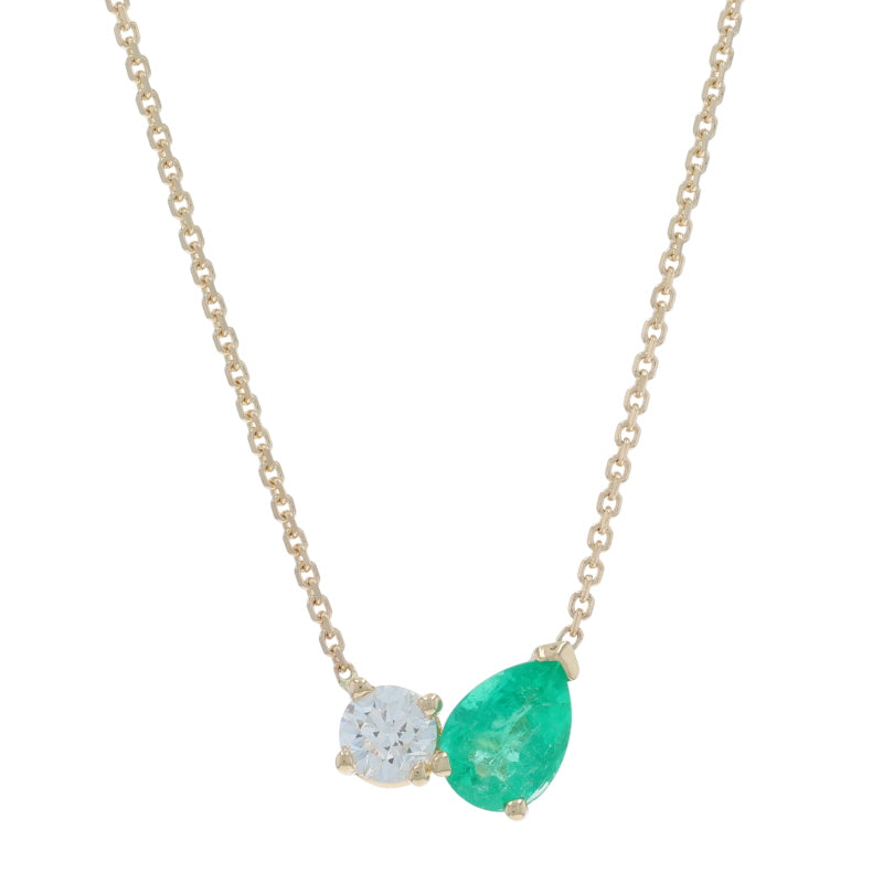 .80ctw Diamond and Emerald Pendant Necklace Yellow Gold