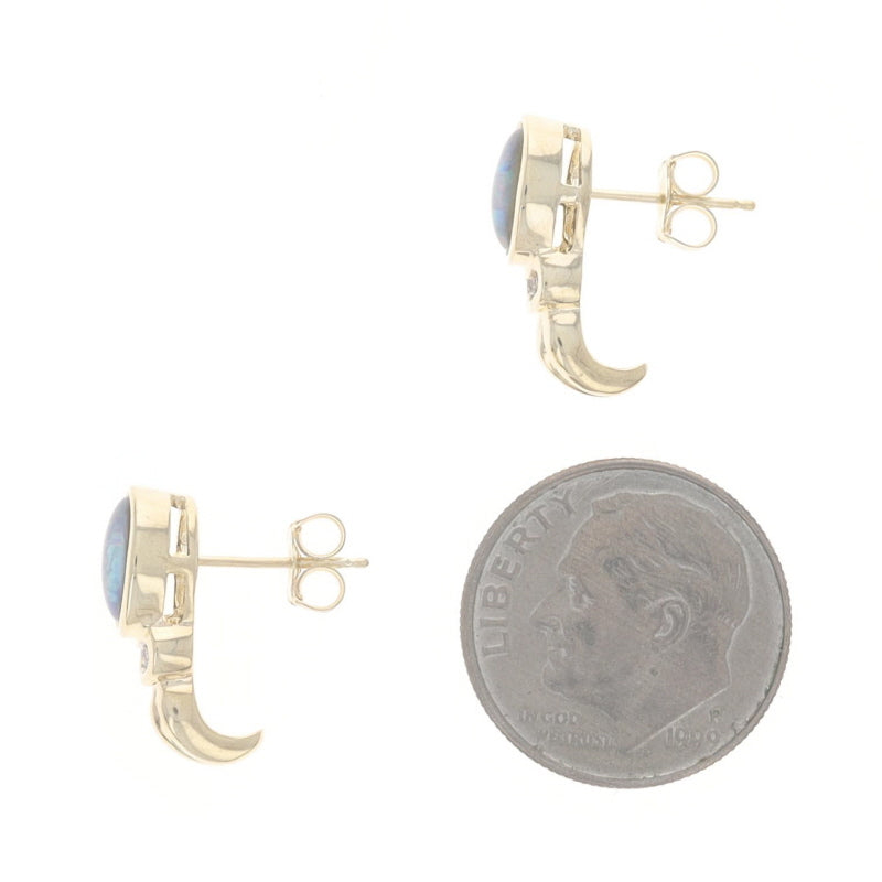 Opal Triplet and Diamond Earrings Yellow Gold