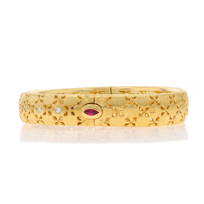 Roberto Coin Granada Satin .50ctw Diamond and Synthetic Ruby Bracelet Yellow Gold
